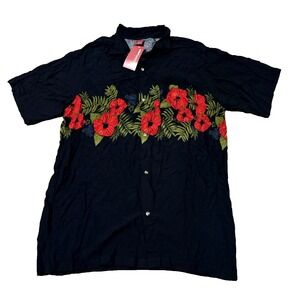Junction West Mens Hawaiian  Black, Red‎ Floral Shorts Sleeve Shirt Size L
